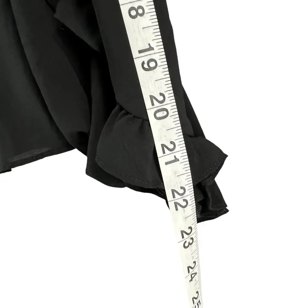 Carmen Marc Valvo Top Womens S Black Chiffon Ruffle‎ Lightweight Coquette Blouse - Picture 10 of 16